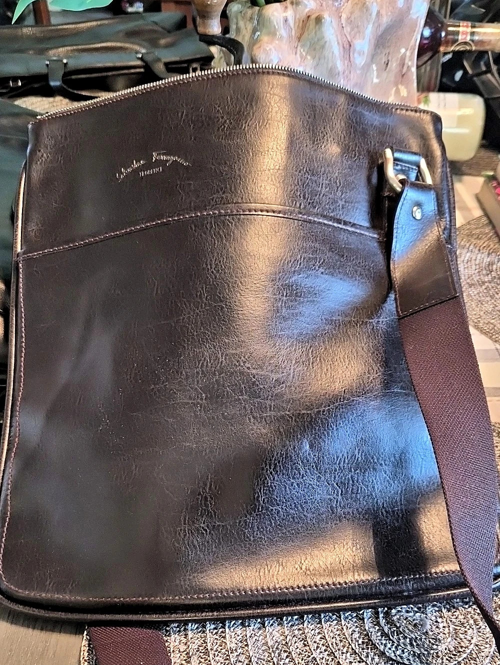 Salvatore Ferragamo Brown Leather Messenger Bag